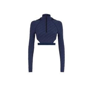 Fendi Navy Cropped Zip-Front Mock neck with a hood top